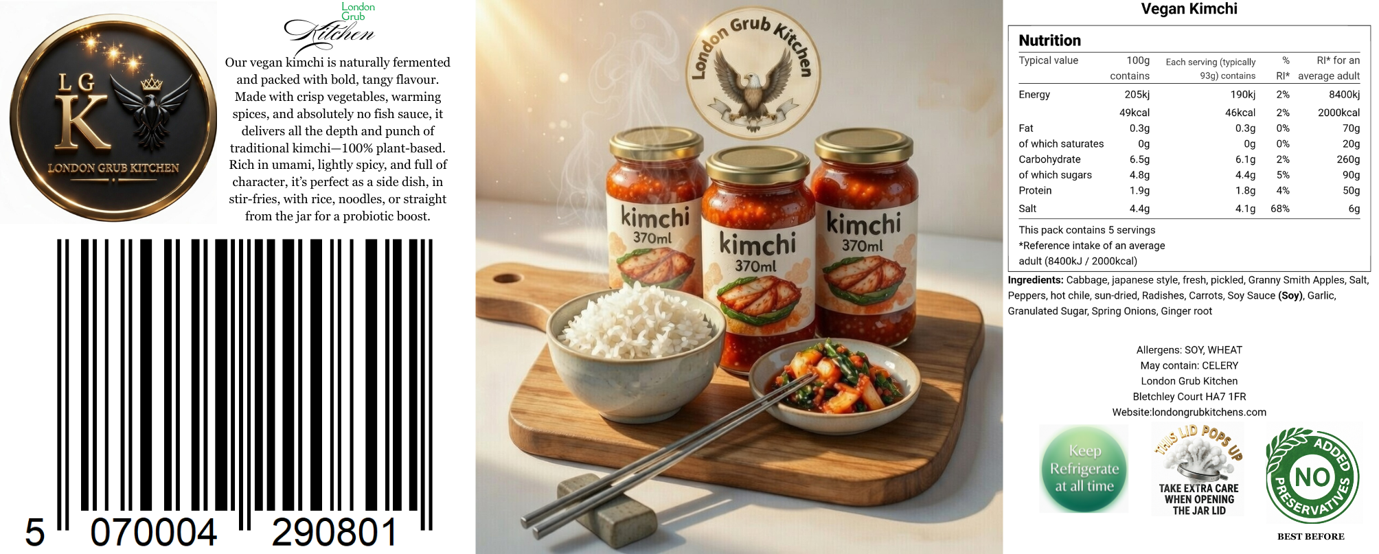 London Grub Kitchen Gourmet Trio Gift Box – BBQ Cola Sauce, Chipotle BBQ & Handmade Kimchi