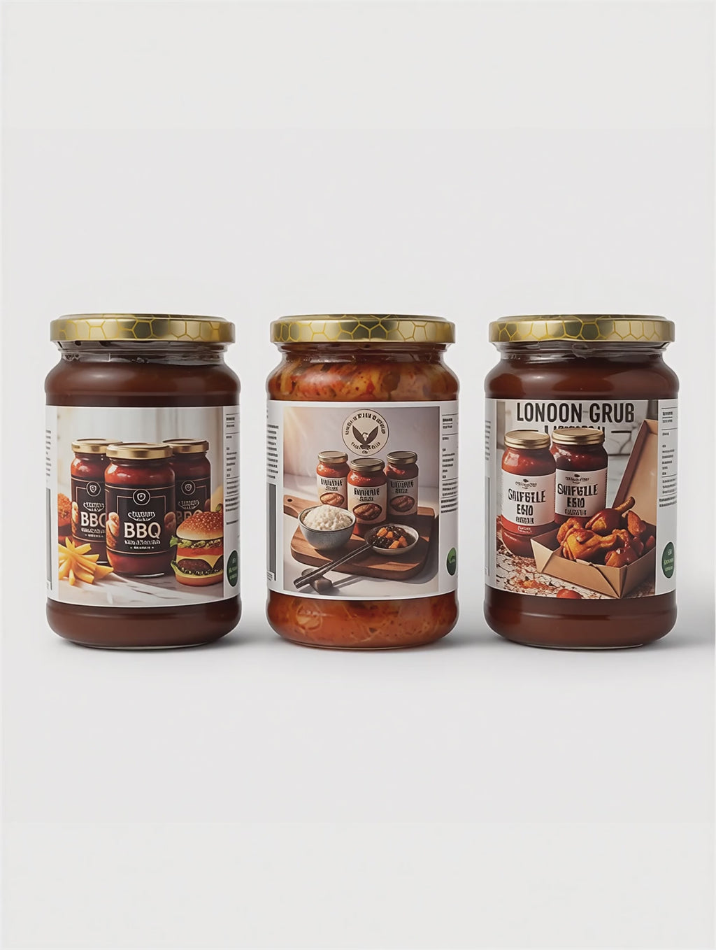 London Grub Kitchen Gourmet Trio Gift Box – BBQ Cola Sauce, Chipotle BBQ & Handmade Kimchi