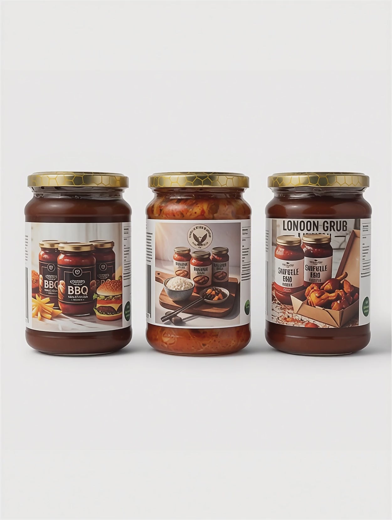 London Grub Kitchen Gourmet Trio Gift Box – BBQ Cola Sauce, Chipotle BBQ & Handmade Kimchi